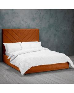 Islington Velvet Upholstered Double Bed In Orange