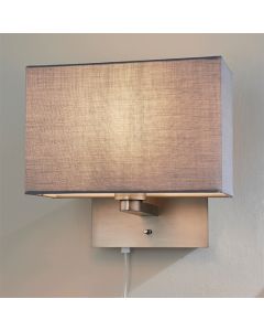 Issac Rectangular Cool Grey Shade Wall Light With USB In Matt Nickel