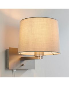 Issac Taupe Fabric Taper Cylinder Shade Wall Light With USB In Matt Nickel