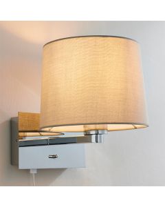 Issac Taupe Fabric Taper Cylinder Shade Wall Light With USB In Polished Chrome