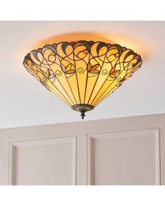 Jamelia Medium 2 Lights Tiffany Glass Flush Ceiling Pendant Light In Dark Bronze