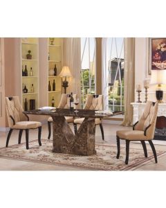 Jarvis Marble Dining Set With 4 PU Light Brown Chairs