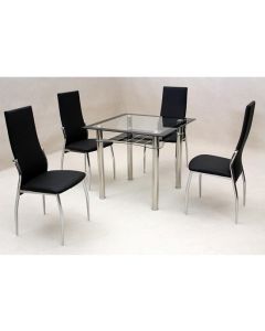 Jazo Black Border Glass Dining Set With 4 Black Lazio Chairs