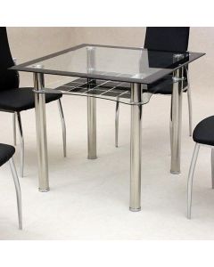 Jazo Clear Glass In Black Borader Dining Table With Chrome Metal Legs