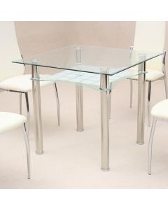 Jazo Clear Glass Dining Table With Chrome Metal Legs