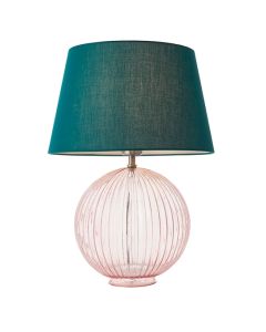 Jemma And Evie Green Shade Table Lamp With Dusky Pink Ribbed Base