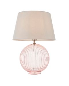 Jemma And Evie Grey Shade Table Lamp With Dusky Pink Ribbed Base