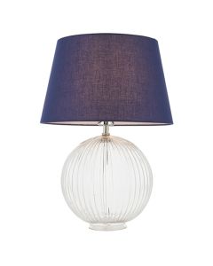 Jemma And Evie Navy Shade Table Lamp With Clear Ribbed Base