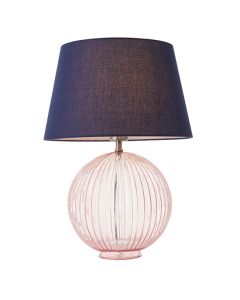 Jemma And Evie Navy Shade Table Lamp With Dusky Pink Ribbed Base