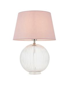 Jemma And Evie Pink Shade Table Lamp With Clear Ribbed Base