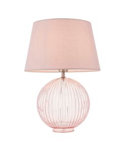 Jemma And Evie Pink Shade Table Lamp With Dusky Pink Ribbed Base