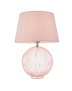 Jemma And Evie Pink Shade Table Lamp With Dusky Pink Ribbed Base