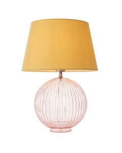 Jemma And Evie Yellow Shade Table Lamp With Dusky Pink Ribbed Base