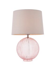 Jemma And Mia Natural Shade Table Lamp With Dusky Pink Ribbed Base