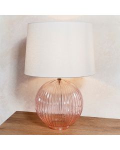 Jemma And Mia Vintage White Shade Table Lamp With Dusky Pink Ribbed Base