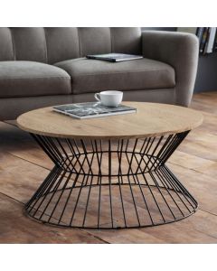 Jersey Round Wire Wooden Coffee Table In Oak