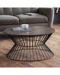 Jersey Round Wire Wooden Coffee Table In Walnut