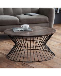 Jersey Round Wire Wooden Coffee Table In Walnut