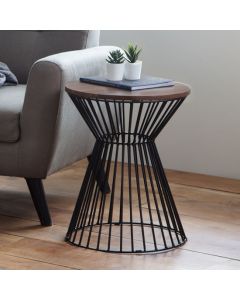 Jersey Round Wire Wooden Lamp Table In Walnut