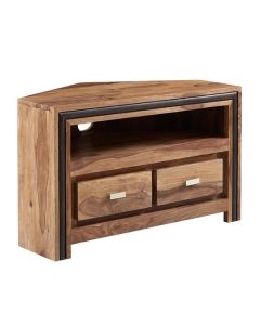 Jodhpur Corner Wooden 2 Drawers TV Stand In Natural Sheesham