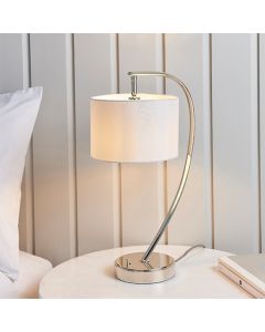 Josephine Vintage White Fabric Shade Table Lamp In Bright Nickel