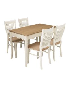 Juliette Wooden Dining Table In Cream And Oak With 4 Chairs