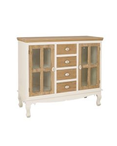 Juliette Wooden Sideboard In Cream And Oak With Glass