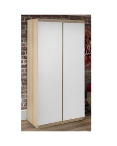 Jupiter Wooden 2 Doors Wardrobe In White High Gloss And Oak