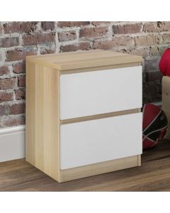 Jupiter Wooden 2 Drawers Bedside Cabinet In White And Oak
