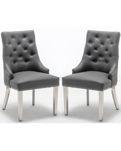 K-Edmundson Grey Faux Leather Dining Chairs In Pair