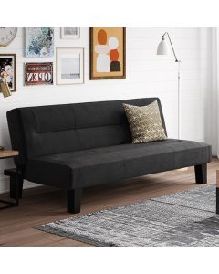 Kebo Velvet Sofa Bed In Black With Black Wooden Legs