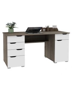 Kentucky Wooden Computer Desk In Dark Oak And Gloss White