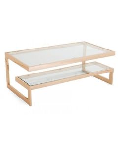 Kera Clear Glass Top Coffee Table With Rose Gold Frame