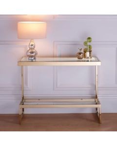 Kera Clear Glass Top Console Table With Rose Gold Frame