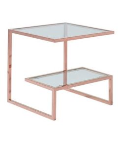 Kera Clear Glass Top Lamp Table With Rose Gold Frame