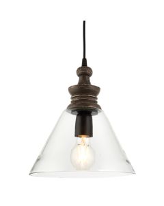 Kerala Glass Ceiling Pendant Light In Taupe Grey Distressed Wood