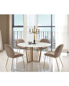 Kilmar Marble Effect Glass Dining Set In White With 4 Sand Velvet Chairs