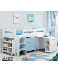 Kimbo Wooden Cabin Bed In Matt White And Blue