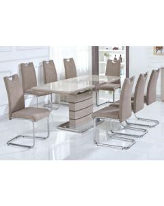 Knightsbridge Extending Dining Set In Cappuccino High Gloss With 6 Chairs