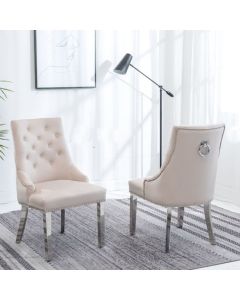 Knightsbridge Knocker Cream Velvet Upholstered Dining Chairs In Pair