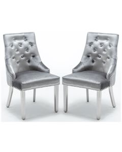 Knightsbridge Knocker Back Shimmer Grey Velvet Dining Chair In Pair
