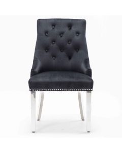 Knightsbridge Knocker Back Velvet Upholstered Dining Chair In Black