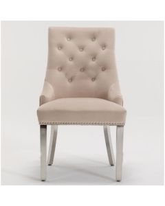 Knightsbridge Knocker Back Velvet Upholstered Dining Chair In Cream