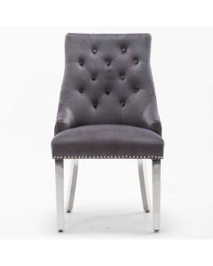 Knightsbridge Knocker Back Velvet Upholstered Dining Chair In Dark Grey