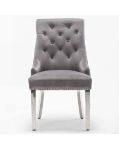 Knightsbridge Knocker Back Velvet Upholstered Dining Chair In Light Grey