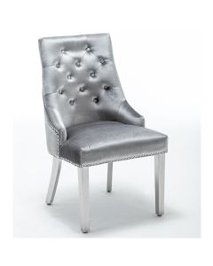 Knightsbridge Knocker Back Velvet Dining Chair In Shimmer Grey