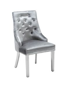 Knightsbridge Knocker Back Velvet Upholstered Dining Chair In Shimmer Grey