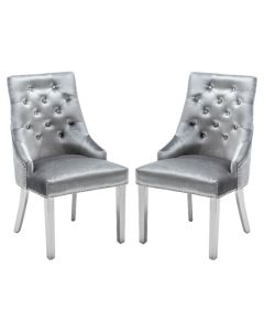 Knightsbridge Knocker Shimmer Grey Velvet Upholstered Dining Chairs In Pair