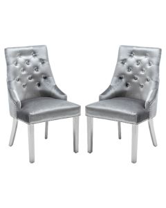 Knightsbridge Knocker Shimmer Grey Velvet Upholstered Dining Chairs In Pair