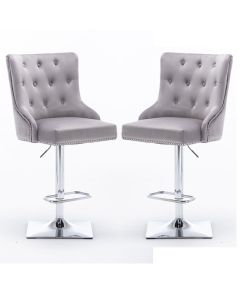 Knightsbridge Light Grey Velvet Gas Lift Bar Stool In Pair